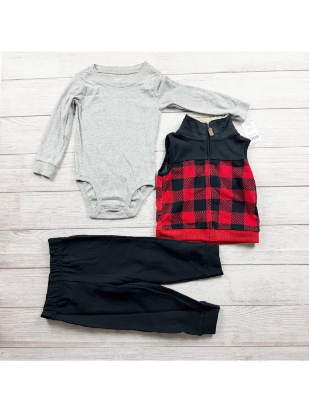 Carter's Baby Buffalo Plaid Outfit 3PC Red Black Sherpa Vest NWT 18-24 Months